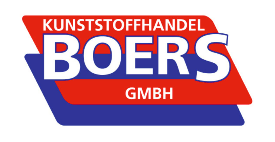 Rotes und blaues Logo mit dem Text "KUNSTSTOFFHANDEL BOERS GMBH".