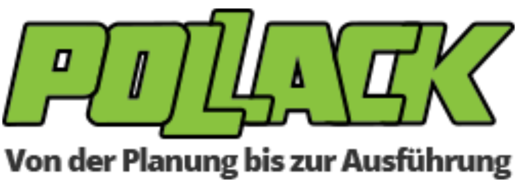 Gr&uuml;ner Schriftzug "POLLACK" mit schwarzem Text darunter "Von der Planung bis zur Ausf&uuml;hrung".