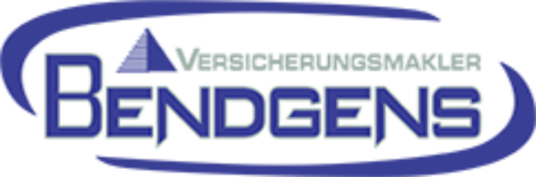 Logo mit dem Text "Versicherungsmakler Bendgens" in blauer Schrift, umgeben von einem geschwungenen blauen Rahmen.