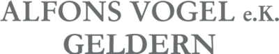 Text in grauer Schrift: "ALFONS VOGEL e.K. GELDERN".